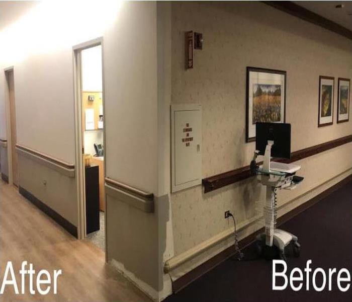 split screen of medical office hallway
